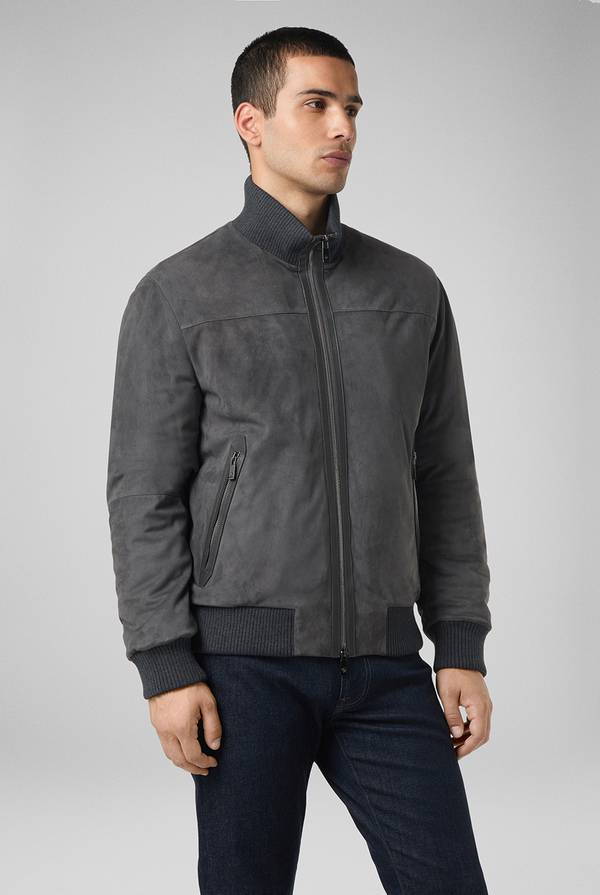 Pull Pal Zileri Bomber in suede antracite con finiture in maglia In Saldo