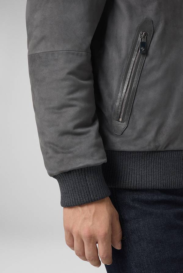 Pull Pal Zileri Bomber in suede antracite con finiture in maglia In Saldo
