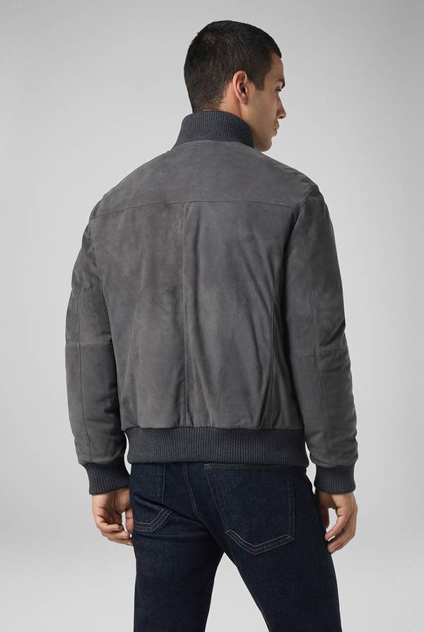 Pull Pal Zileri Bomber in suede antracite con finiture in maglia In Saldo