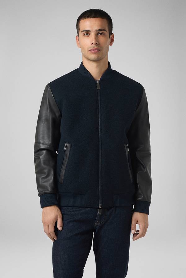 Pull Pal Zileri Varsity Jacket in lana tecnica con maniche in pelle Nuova