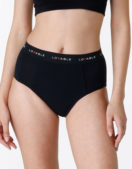 Lovable NUOVO Slip alto da ciclo lavabile in cotone biologico certificato, colore nero, per flusso abbondante Sconto