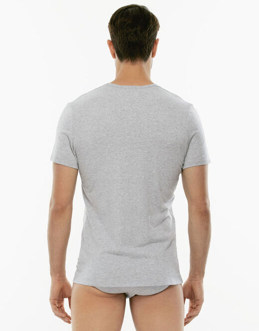 Lovable T-Shirt Cotton Stretch in cotone elasticizzato scollo a V, grigio melange Nuova