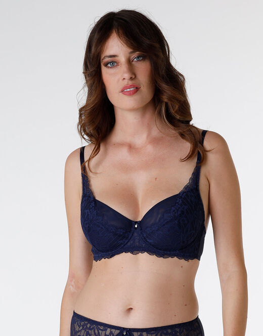 Lovable Reggiseno con ferretto Striped Lace in pizzo e microfibra, blu scuro Online