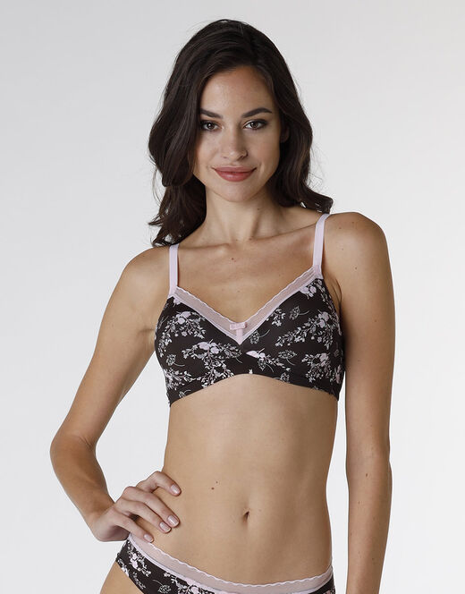 Lovable Reggiseno senza ferretto My Daily Comfort Printed in microfibra, fiori caffè Saldi Di Fabbrica