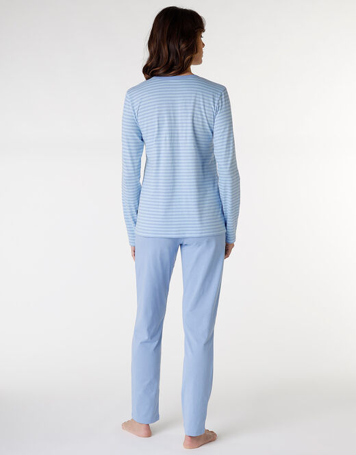 Lovable Pigiama lungo chiuso in jersey di cotone, azzurro a righe con stampa Online