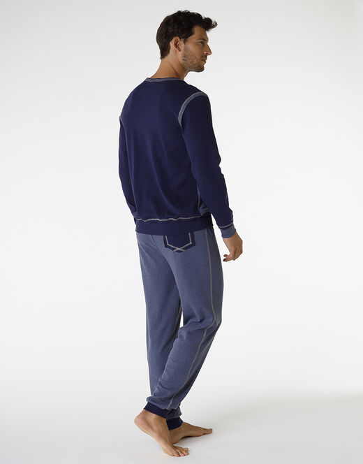 Lovable Pigiama lungo in Interlock filato melange, blu navy e blu melange Nuova