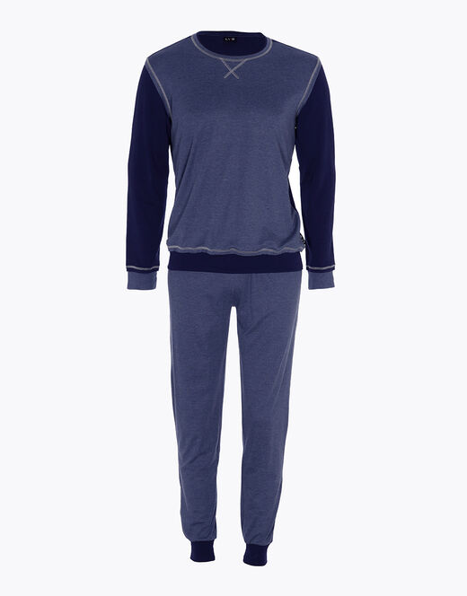 Lovable Pigiama lungo in Interlock filato melange, blu navy e blu melange Nuova