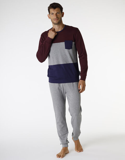 Lovable Pigiama lungo in interlock di cotone, bordeaux grigio e blu Flash Sale