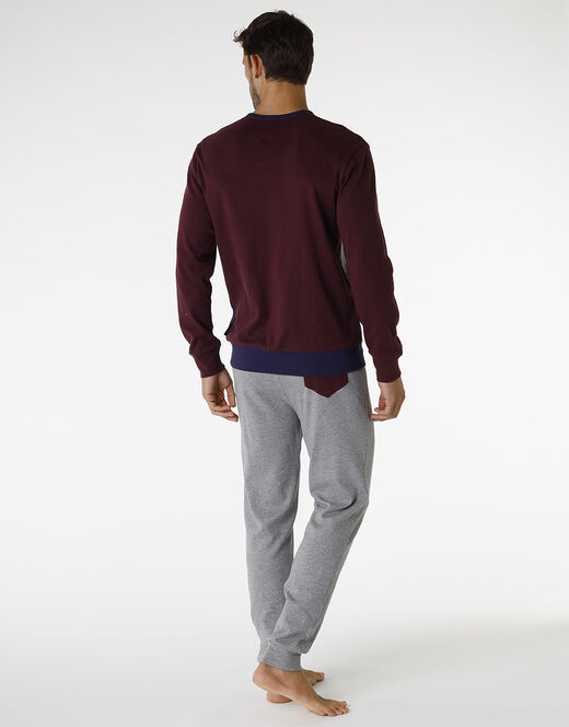 Lovable Pigiama lungo in interlock di cotone, bordeaux grigio e blu Flash Sale