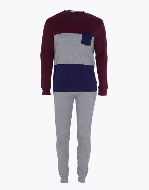 Lovable Pigiama lungo in interlock di cotone, bordeaux grigio e blu Flash Sale