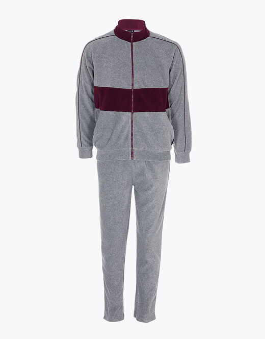 Lovable Homewear aperto in pile, grigio melange scuro e bordeaux Promozione