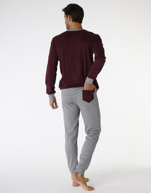 Lovable Pigiama lungo in interlock di cotone, bordeaux e grigio melange Spedizione Gratuita