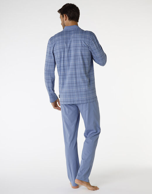 Lovable Pigiama lungo in cotone, blu polvere con stampa a riquadri Soddisfazione Garantita