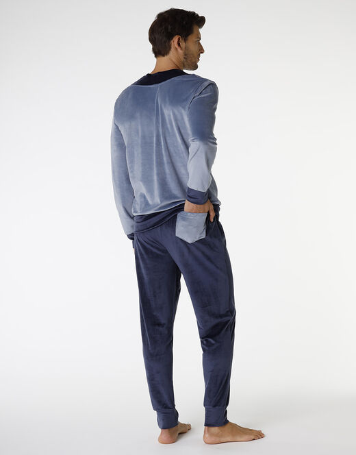 Lovable Pigiama lungo in ciniglia, blu polvere e blu navy Novità