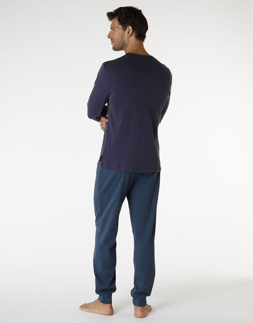 Lovable Pigiama lungo in interlock di cotone, blu navy con stampa a quadri Offerta