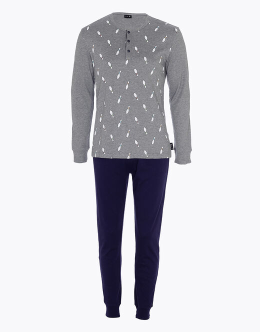 Lovable Pigiama lungo in cotone, grigio melange scuro stampa bowling Vendita