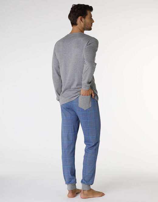 Lovable Pigiama lungo in interlock di cotone, grigio melage scuro e blu polvere con stampa Spedizione Gratuita