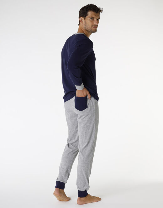 Lovable Pigiama in jersey di cotone, blu navy e grigio melange Affare Del Giorno