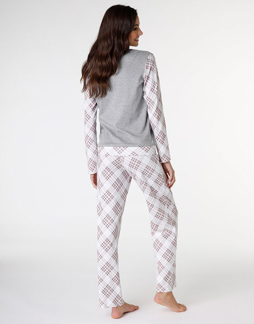 Lovable Pigiama lungo in interlock di cotone, grigio melange stampato Moda