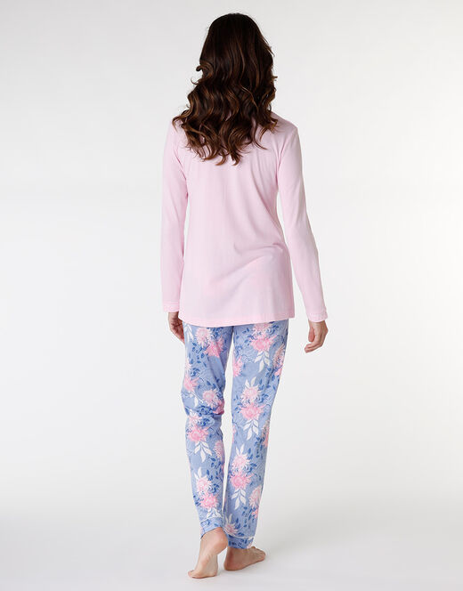 Lovable Pigiama lungo aperto in cotone modal, rosa con stampa floreale In Linea