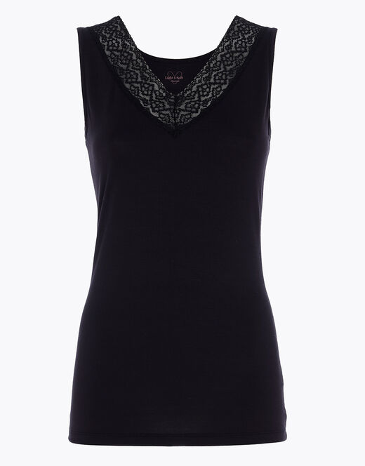 Lovable Canotta Donna Warm & Soft in Viscosa Spalla Larga con Pizzo, nera Nuova