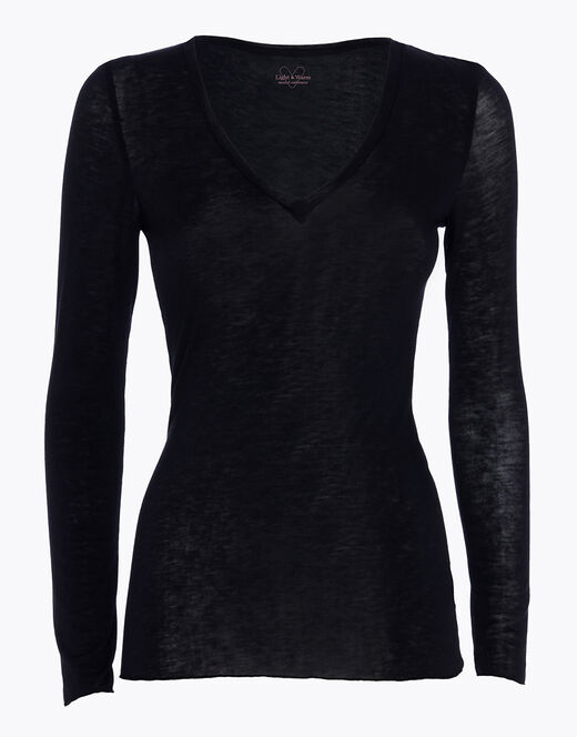 Lovable Maglia a manica lunga con scollo a V in modal e cashmere, nero Duty-free