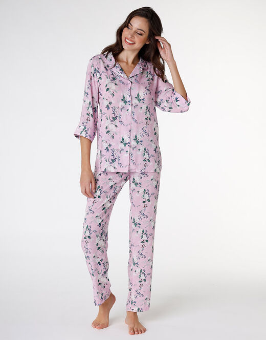 Lovable Pigiama aperto in tela di viscosa, rosa con stampa a fiori Sconto