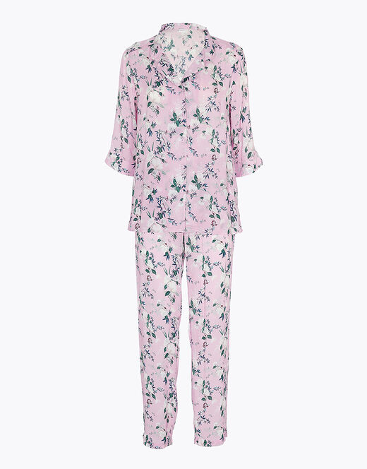 Lovable Pigiama aperto in tela di viscosa, rosa con stampa a fiori Sconto