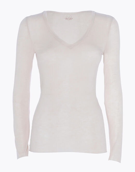 Lovable Maglia a manica lunga con scollo a V in modal e cashmere, sabbia Vendita calda