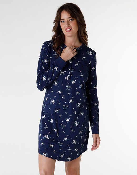 Lovable Camicia da notte in interlock di cotone, blu stampato Offerta