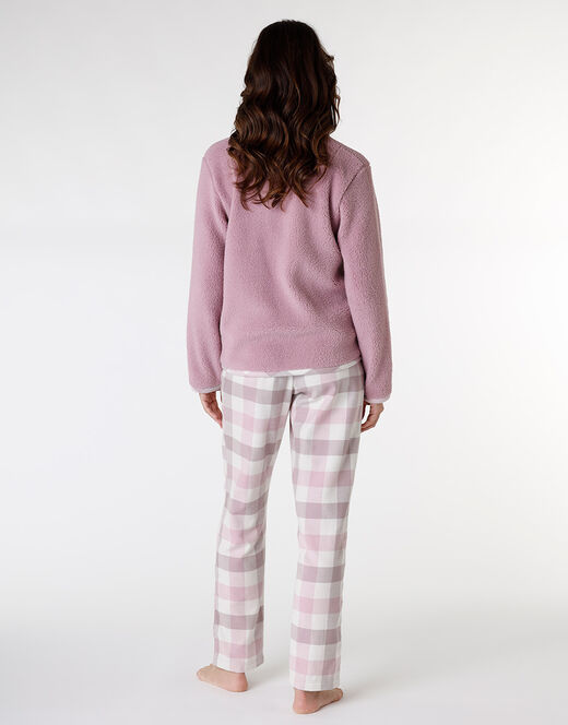 Lovable Pigiama lungo con pelliccetta agnellata e flanella, rosa e grigio Hotsell