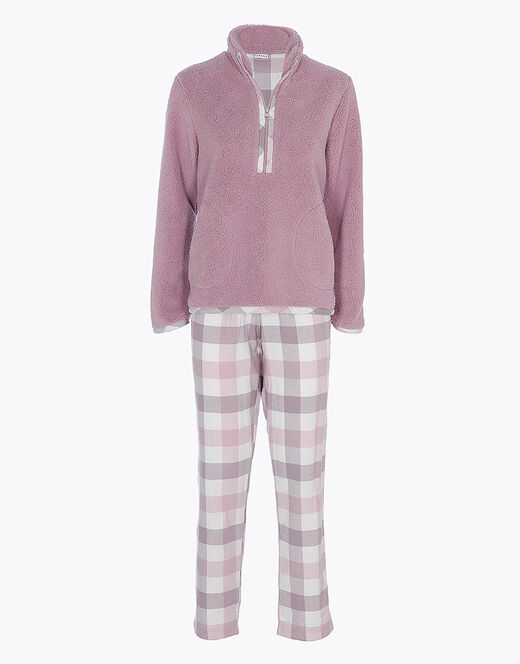 Lovable Pigiama lungo con pelliccetta agnellata e flanella, rosa e grigio Hotsell
