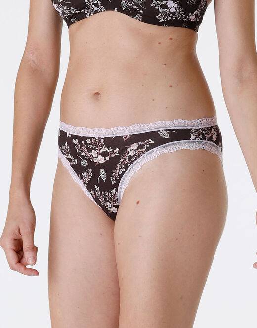 Lovable Slip Lovable Panties in cotone e pizzo elasticizzati, stampa fiori fondo caffè Vendita Economica