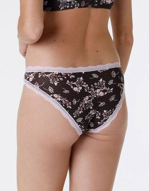 Lovable Slip Lovable Panties in cotone e pizzo elasticizzati, stampa fiori fondo caffè Vendita Economica
