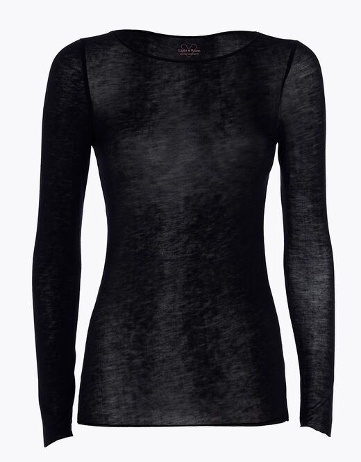 Lovable Maglia con scollo a barchetta e manica lunga in modal e cashmere, nero I Più Venduti