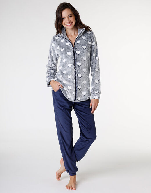 Lovable Homewear aperto in pelliccetta jacquard e micropile, blu Italia
