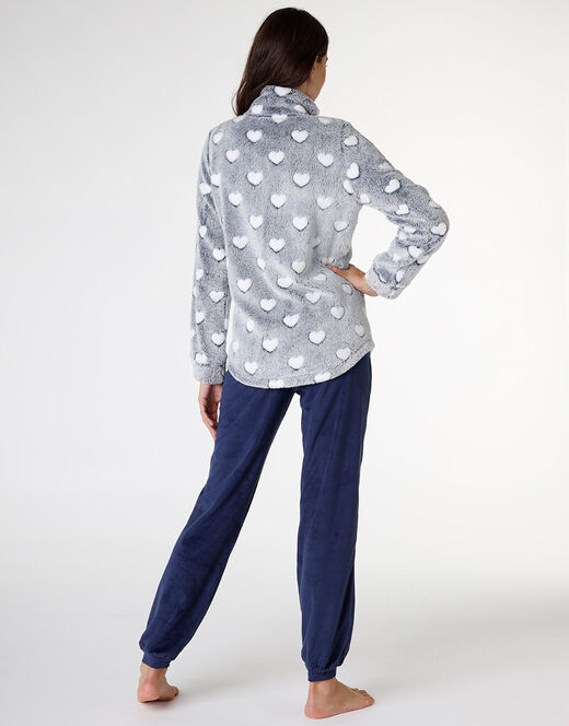 Lovable Homewear aperto in pelliccetta jacquard e micropile, blu Italia