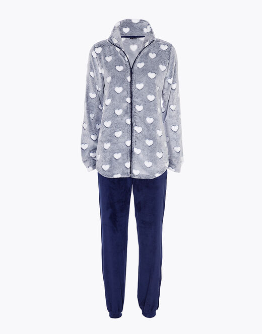 Lovable Homewear aperto in pelliccetta jacquard e micropile, blu Italia