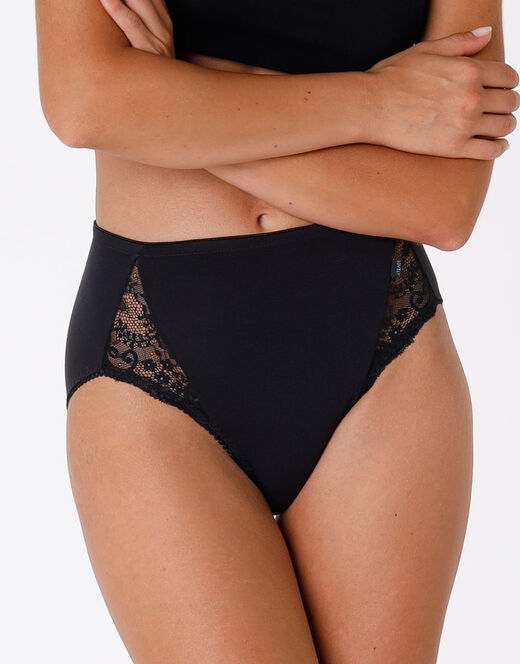 Lovable Slip midi Lovely Charme nero in cotone elasticizzato con pizzo Vendita