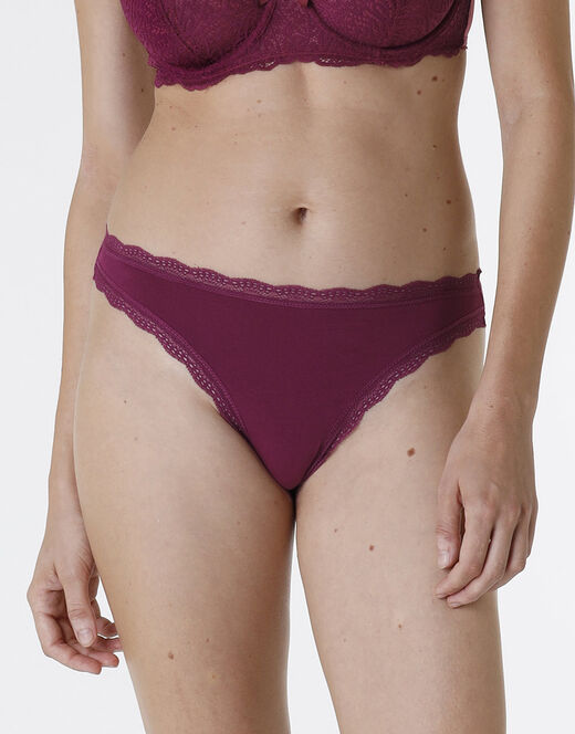 Lovable Slip Lovable Panties in cotone e pizzo elasticizzati, bordeaux Vendite Flash