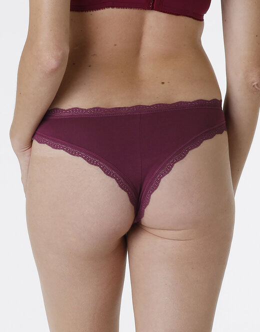 Lovable Slip Lovable Panties in cotone e pizzo elasticizzati, bordeaux Vendite Flash