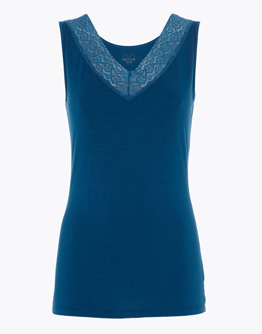 Lovable Canotta Donna Warm & Soft in Viscosa Spalla Larga con Pizzo, blu ottanio Outlet