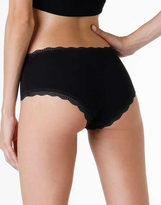 Lovable Shorty lovely in cotone elasticizzato e pizzo, nero Ultimo giorno