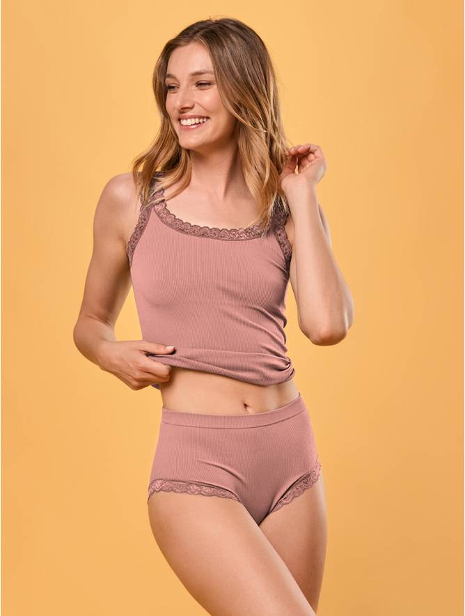 Luigi di Focenza SLIP DONNA MIDI PIZZO ROSA ANTICO Vendita Calda