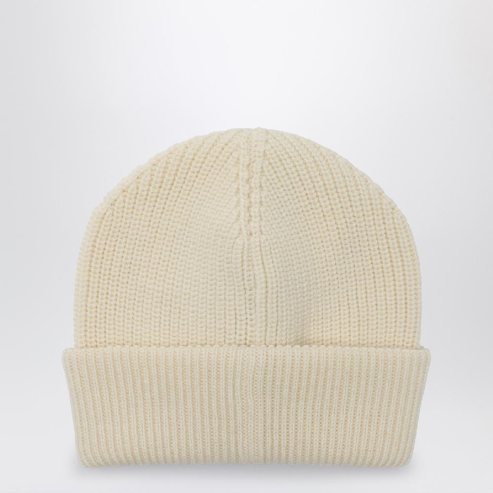 Moncler Cuffia bianca in lana con logo Spedizione Gratuita