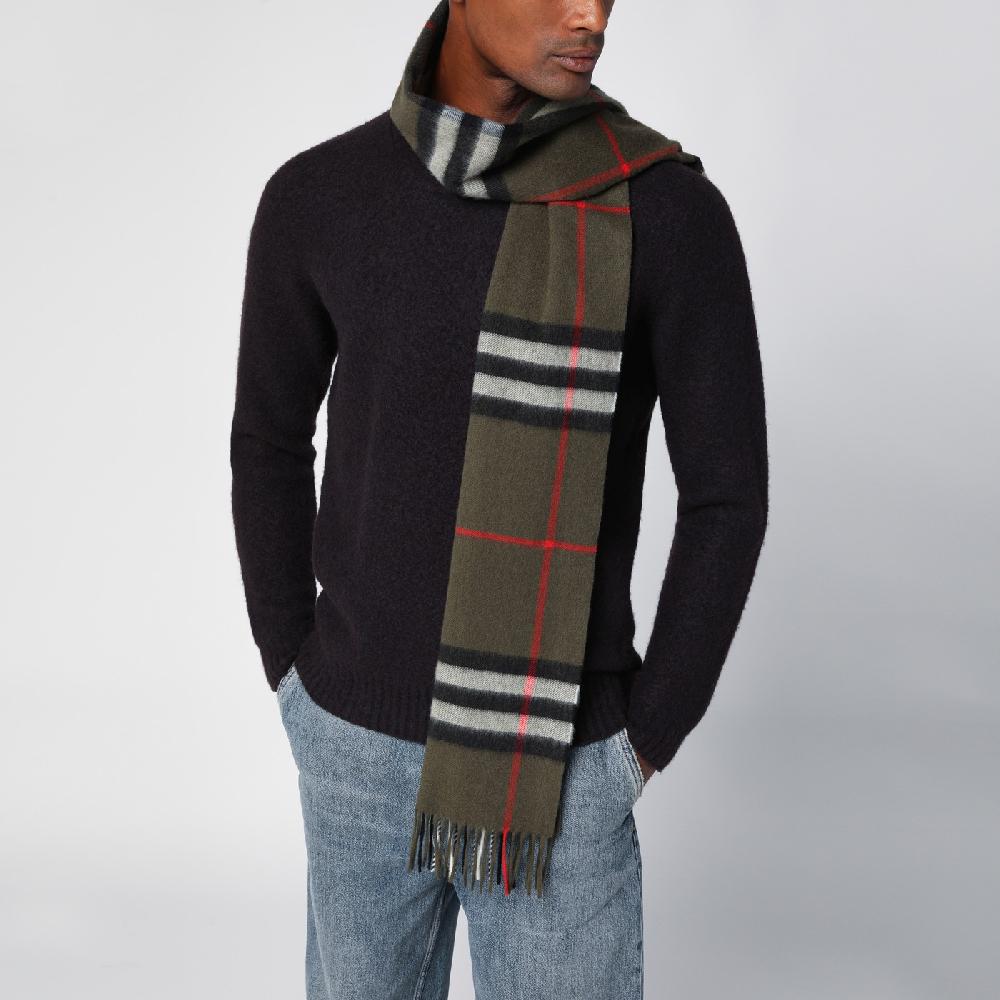 Burberry Sciarpa verde scura motivo Check in cashmere Soddisfazione Garantita