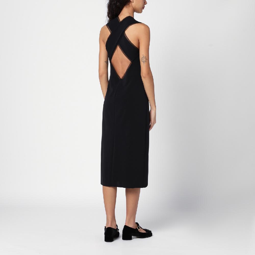 Prada Abito midi nero con dettagli in pizzo Offerta