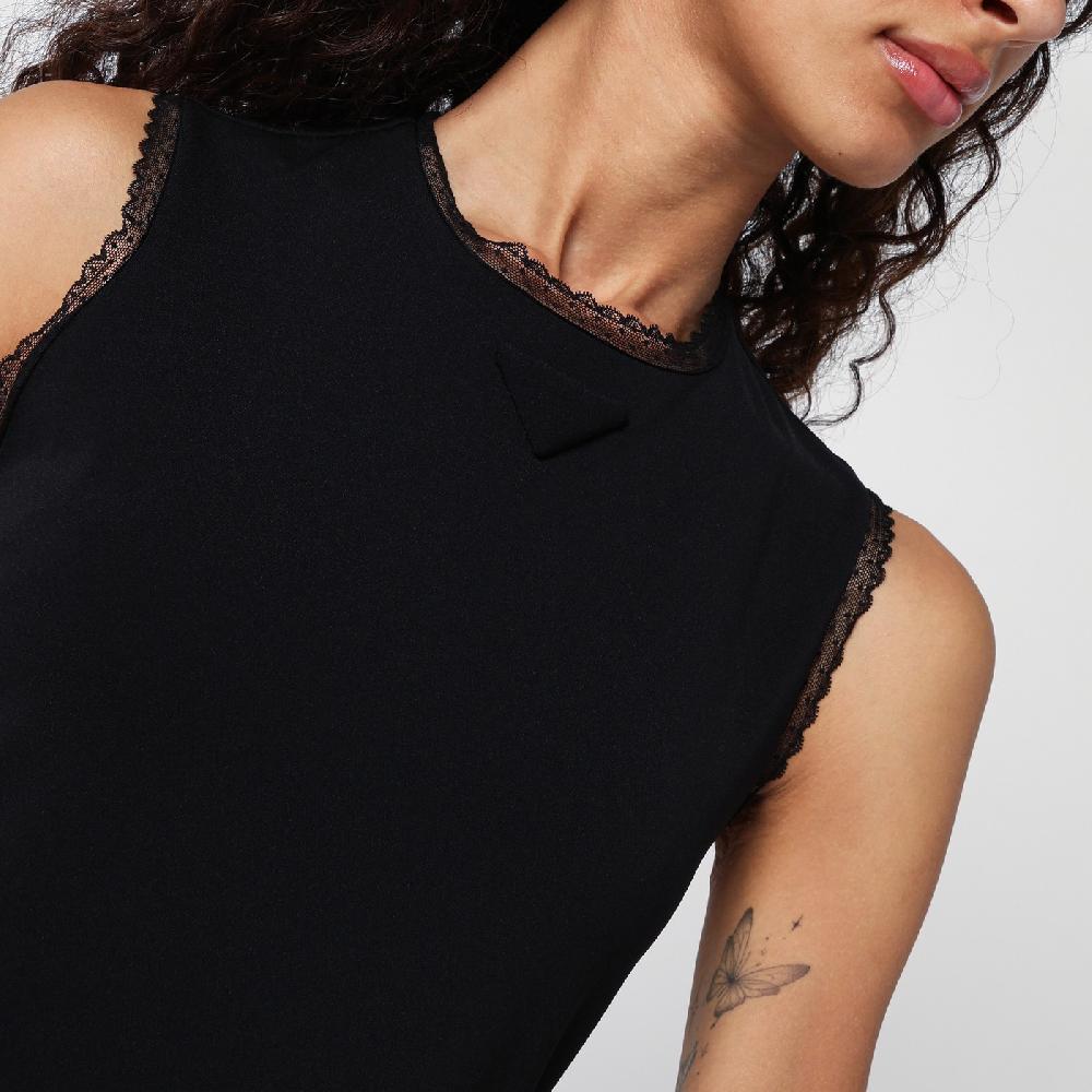 Prada Abito midi nero con dettagli in pizzo Offerta