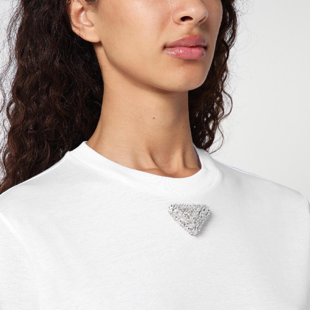 Prada T-shirt bianca in jersey con logo triangolo ricamato Hotsell