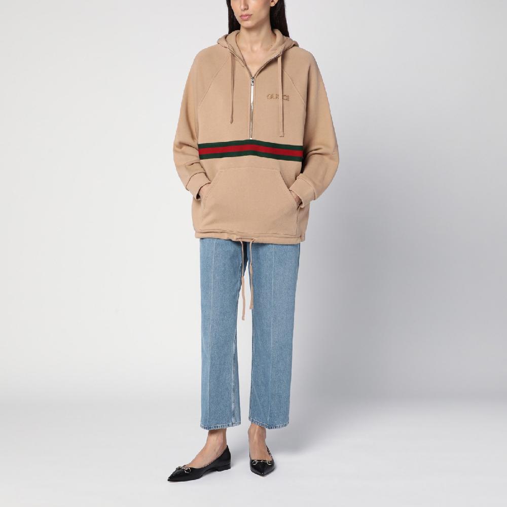 GUCCI Felpa beige con nastro Web Italy